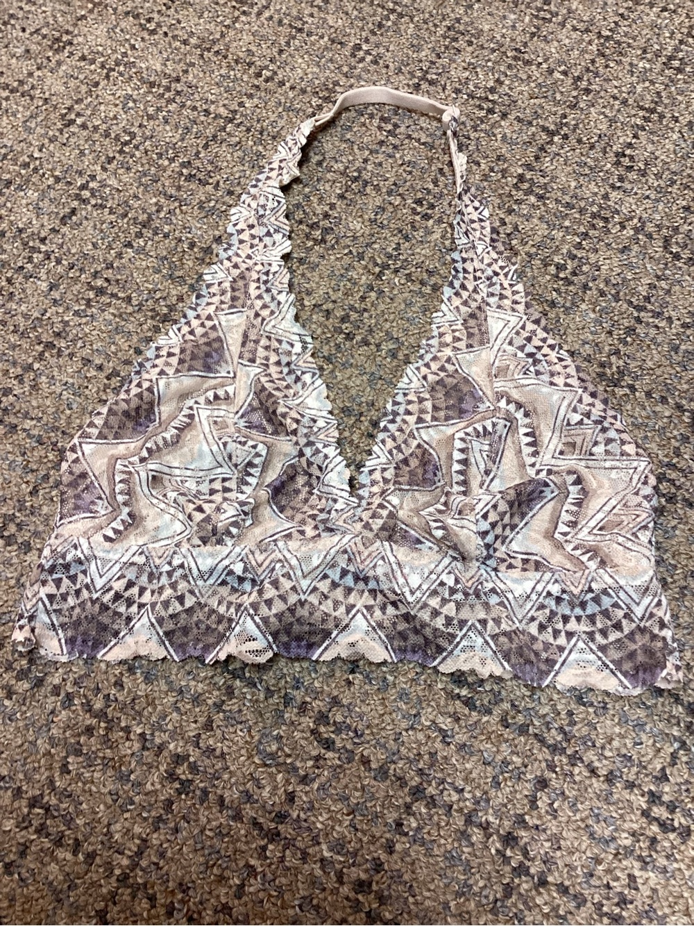 PINK Victoria’s Secret Rose Pink Lace Geometric Halter Bralette * Size Small